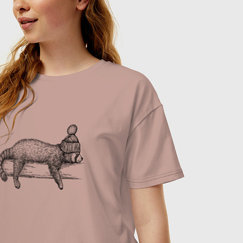 Женская футболка оверсайз Рыжая панда отдыхает / Пыльно-розовый – фото 3