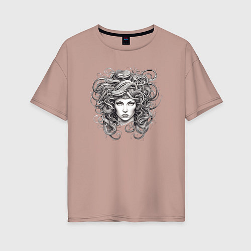 Женская футболка оверсайз Голова медузы горгоны тату эскизы / Пыльно-розовый – фото 1