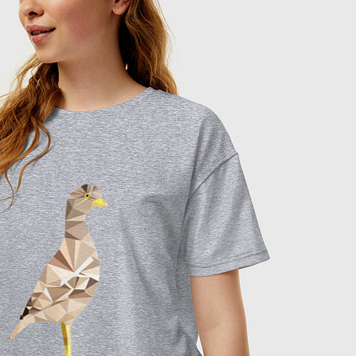Женская футболка оверсайз Авдотка птица в стиле Low Poly / Меланж – фото 3