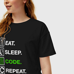 Футболка оверсайз женская Eat Sleep Code Repeat, цвет: черный — фото 2