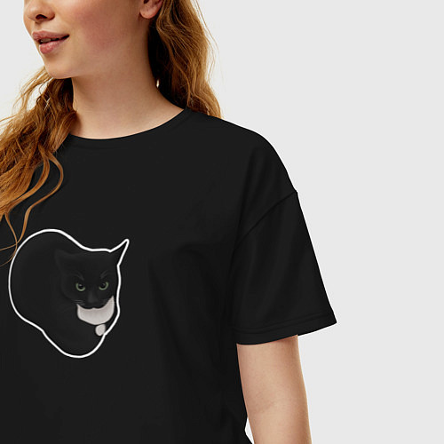Женская футболка оверсайз Maxwell cat на черном фоне / Черный – фото 3