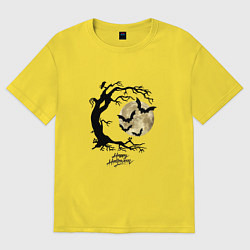 Футболка оверсайз женская Хэллоуин праздник летучих мышей, цвет: желтый