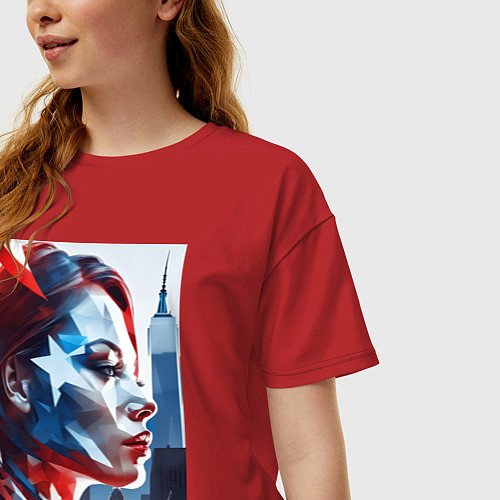 Женская футболка оверсайз Девушка и Нью-Йорк - двойная экспозиция / Красный – фото 3