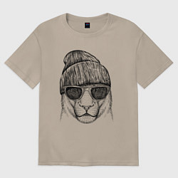 Футболка оверсайз женская Львица в солнечных очках, цвет: миндальный