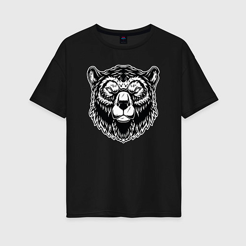 Женская футболка оверсайз Медвежья голова / Черный – фото 1