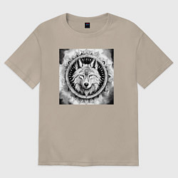Футболка оверсайз женская Мандала-волк, цвет: миндальный
