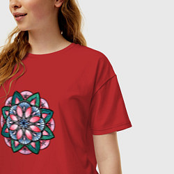 Футболка оверсайз женская Мандала красно зеленая, цвет: красный — фото 2