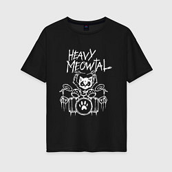 Футболка оверсайз женская Heavy Meowtal - кошачья музыка, цвет: черный