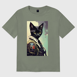 Футболка оверсайз женская Cool cat - cyberpunk, цвет: авокадо