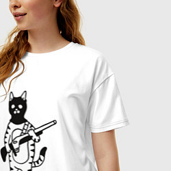Футболка оверсайз женская Кот - охотник, цвет: белый — фото 2