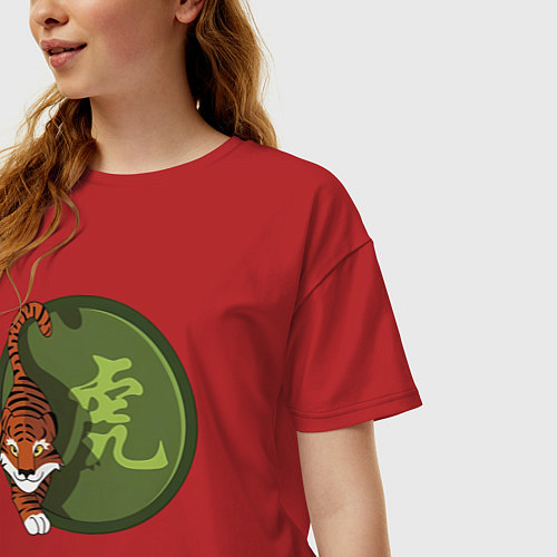 Женская футболка оверсайз Год тигра на китайском / Красный – фото 3