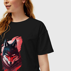 Футболка оверсайз женская Красный волк ниндзя, цвет: черный — фото 2