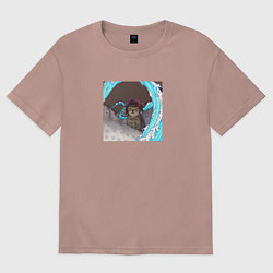 Футболка оверсайз женская Танджиро- котик, цвет: пыльно-розовый