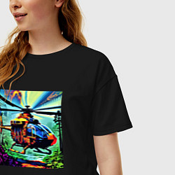 Футболка оверсайз женская Вертолет в небе, цвет: черный — фото 2