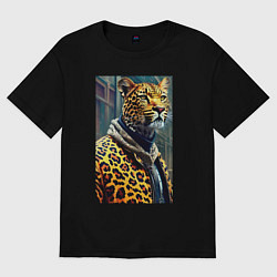 Футболка оверсайз женская Крутой леопард житель мегаполиса, цвет: черный