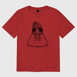 Футболка оверсайз женская Морж в панаме, цвет: красный