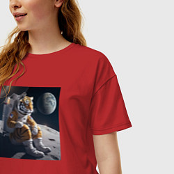 Футболка оверсайз женская Тигр астронавт, цвет: красный — фото 2
