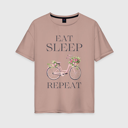 Женская футболка оверсайз Велосипед с цветами - катаюсь на репите / Пыльно-розовый – фото 1