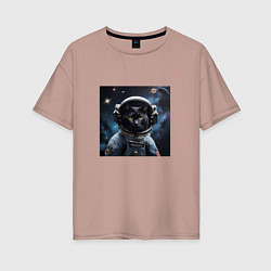 Футболка оверсайз женская Черный котик космонавт, цвет: пыльно-розовый