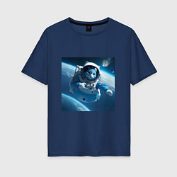 Футболка оверсайз женская Голубой котик космонавт, цвет: тёмно-синий