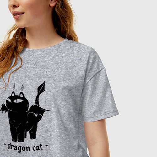 Женская футболка оверсайз Black dragon cat / Меланж – фото 3
