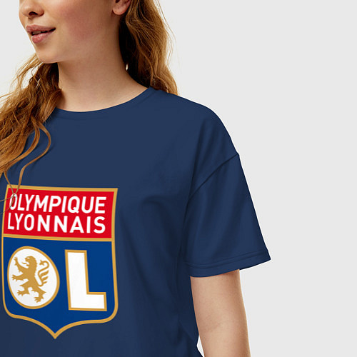 Женская футболка оверсайз Olympique lyonnais fc / Тёмно-синий – фото 3