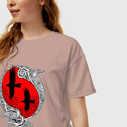 Женская футболка оверсайз Вороны Одина - кельтский узор / Пыльно-розовый – фото 3