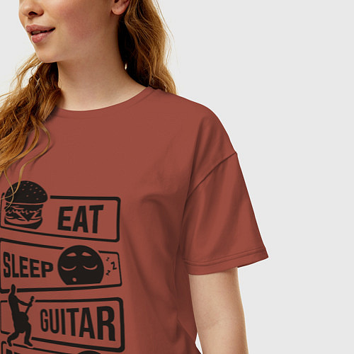 Женская футболка оверсайз Eat sleep guitar repeat / Кирпичный – фото 3