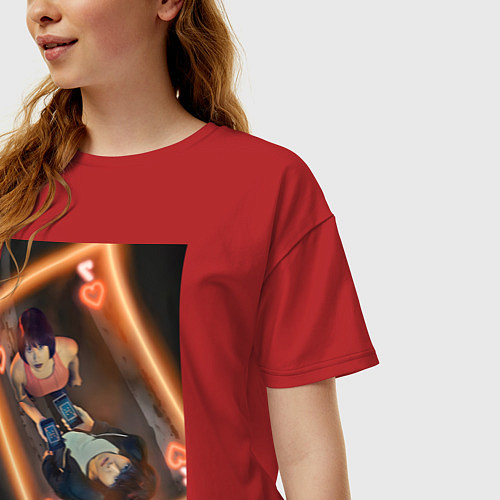 Женская футболка оверсайз Алиса в пограничье Арису с Усаги на карте / Красный – фото 3