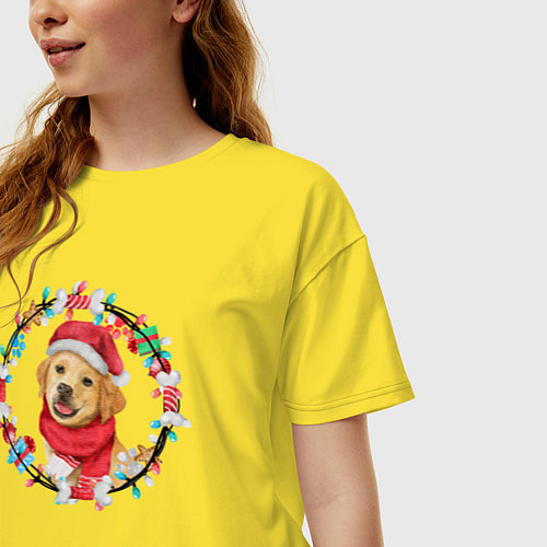 Женская футболка оверсайз Собачка в новогодних игрушках / Желтый – фото 3