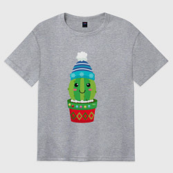 Футболка оверсайз женская Новогодний кактус, цвет: меланж