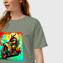 Футболка оверсайз женская Викинг на мотоцикле, цвет: авокадо — фото 2
