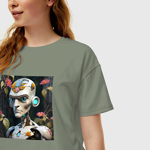 Женская футболка оверсайз Киборг с растениями и цветами внутри / Авокадо – фото 3