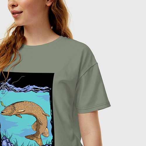 Женская футболка оверсайз Siberian fishing / Авокадо – фото 3