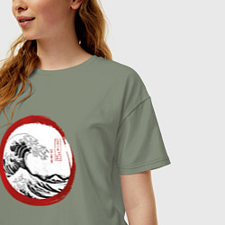 Футболка оверсайз женская Волна от Канагава, цвет: авокадо — фото 2