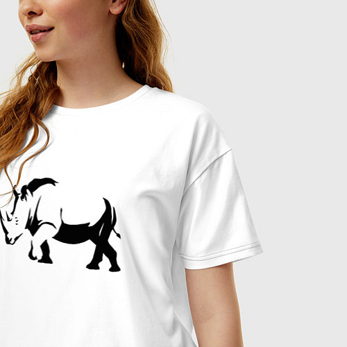 Женская футболка оверсайз Носорог шагает / Белый – фото 3