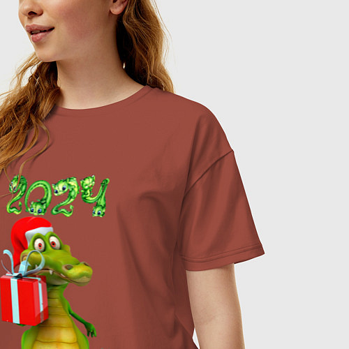 Женская футболка оверсайз Дракон с подарком 2024 / Кирпичный – фото 3