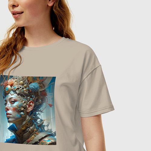 Женская футболка оверсайз Фантастический портрет от нейросети / Миндальный – фото 3