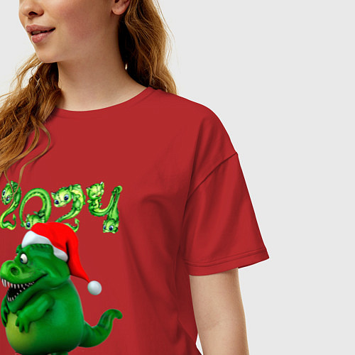 Женская футболка оверсайз Толстый дракон 2024 / Красный – фото 3