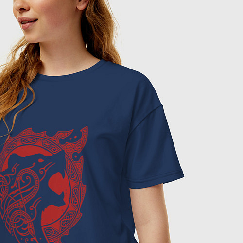 Женская футболка оверсайз Медведь - тотемное животное славян / Тёмно-синий – фото 3