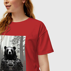 Футболка оверсайз женская Cool bear - neural network - cyberpunk, цвет: красный — фото 2