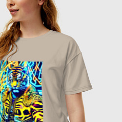 Футболка оверсайз женская Neon tiger - pop art - neural network, цвет: миндальный — фото 2