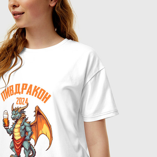 Женская футболка оверсайз Пивдракон 2024 / Белый – фото 3