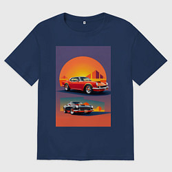 Футболка оверсайз женская Ретро спорт кар, цвет: тёмно-синий