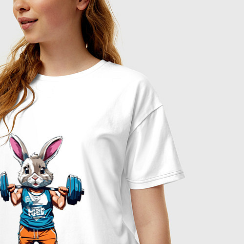 Женская футболка оверсайз Кролик спортсмен / Белый – фото 3