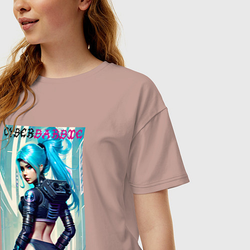 Женская футболка оверсайз Кибер Барби - фантазия - нейросеть / Пыльно-розовый – фото 3