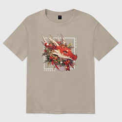 Футболка оверсайз женская Christmas red dragon, цвет: миндальный