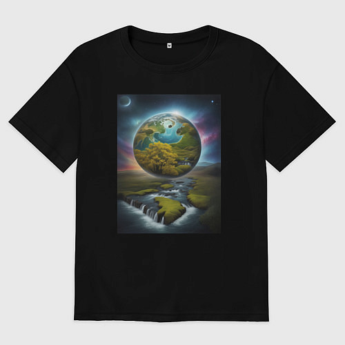 Женская футболка оверсайз Планета природы / Черный – фото 1