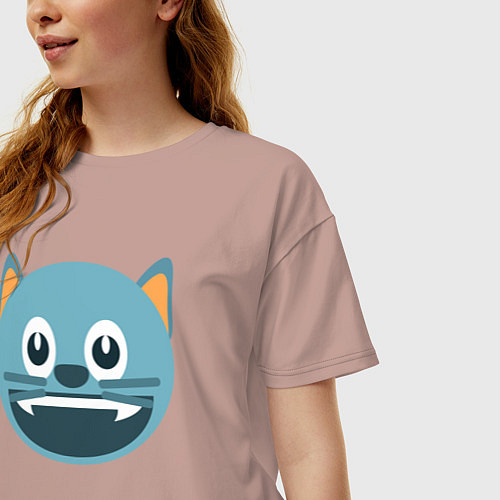 Женская футболка оверсайз Голубой котик в восторге / Пыльно-розовый – фото 3