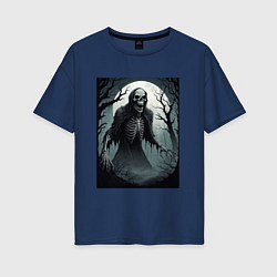 Футболка оверсайз женская Привидение-скелет в ночном лесу, цвет: тёмно-синий